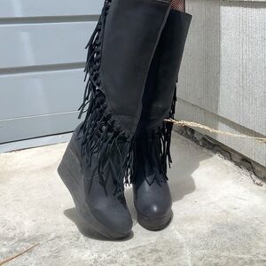 SBICCA Vegan Leather Platform Wedge Fringe Western Boots